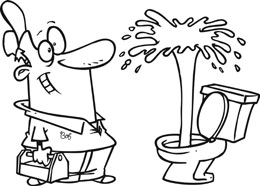 cartoon plumber fixing toilet